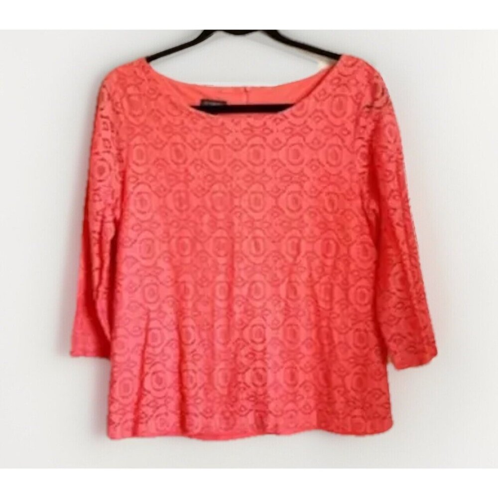 Talbots Coral Floral Lace Top Women’s Medium Zip Back 3/4 Sleeves Office Casual